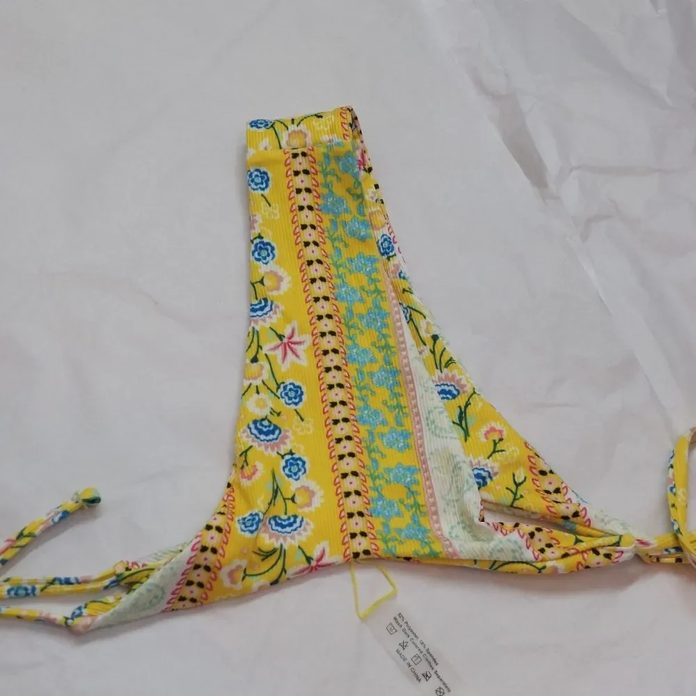 Reversible Yellow Floral High Cut Cheeky Bikini Bathing Suit Bottoms Small NWOT - Picture 8 of 8